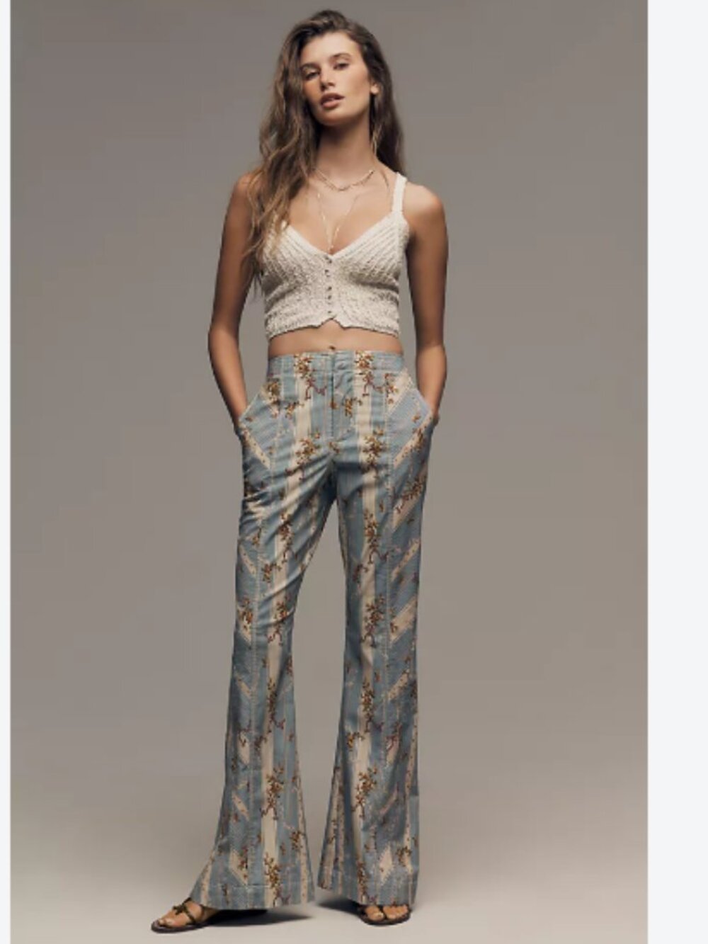 By Anthropologie Printed Seamed Pants in Blue Floral - Size 4 Tall - NWT